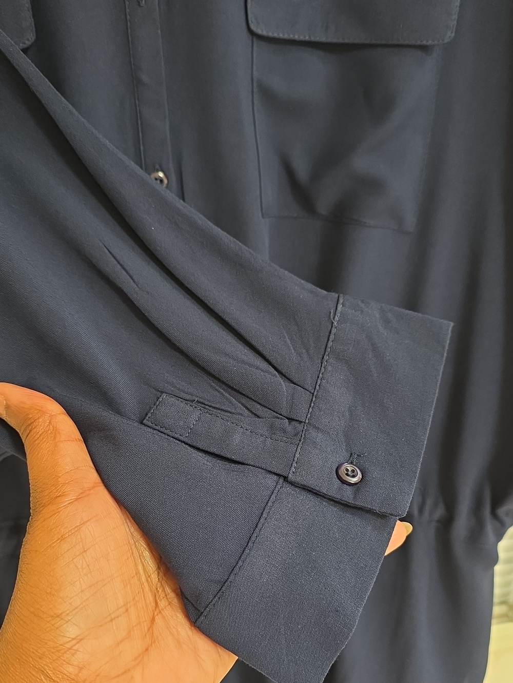Zac & Rachel Navy Button-Front Drawstring Tunic - Picture 5 of 7